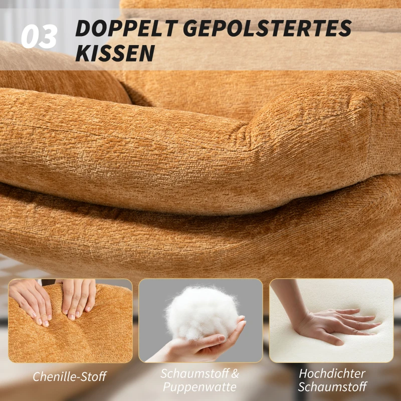 HOMCOM Gepolsterter Schaukelstuhl mit Stahlbeinen und Holzkufen, Gelb