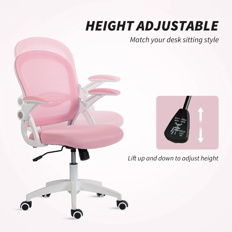 Vinsetto Scaun de Birou Ergonomic, Reglabil, cu Spătar din Plasă și Scaun Captusit, 65.5x61.5x88-97.5 cm, Roz