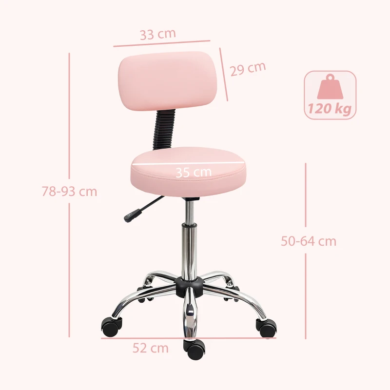 HOMCOM 360° Swivel Seat Salon Stool - Pink