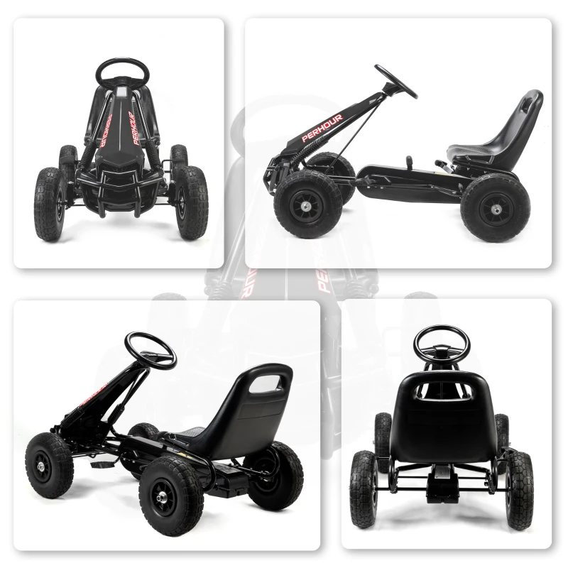 AIYAPLAY Kart a Pedais Go-Kart para Crianças Assento Ajustável Pneus Eva Embraiagem Manual e Freio 110x61x62 cm Preto