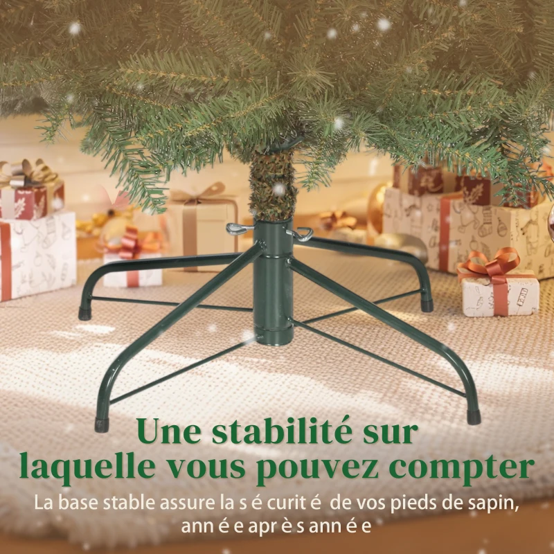 HOMCOM Sapin de Noël artificiel 180 cm, arbre de Noël réaliste avec 1687 pointes de branche articulée, support en métal, vert