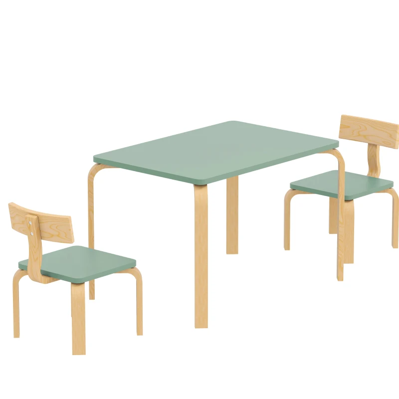 AIYAPLAY Mesa Infantil com Cadeiras Conjunto Mesa e 2 Cadeiras Infantis em Madeira para Desenhar Brincar Estudar 78x53x53cm Verde