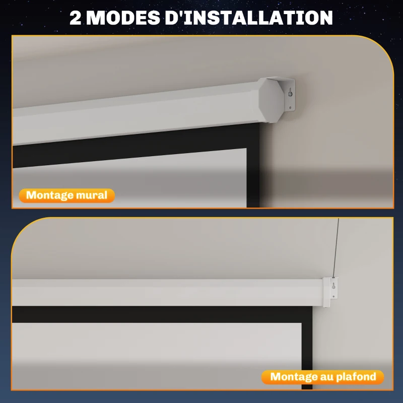 HOMCOM Tela de Projeção Motorizada 216 cm 4K Hd Elétrica Montagem Na Parede Ou Teto Painel de Controle e Controle Remoto