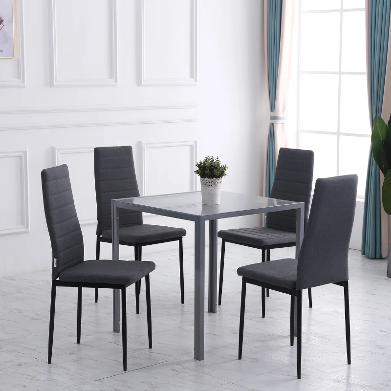 HOMCOM Lot de 4 chaises de salle à manger chaises de cuisine avec dossier haut pieds en métal et tissu en lin 41x50x97cm gris
