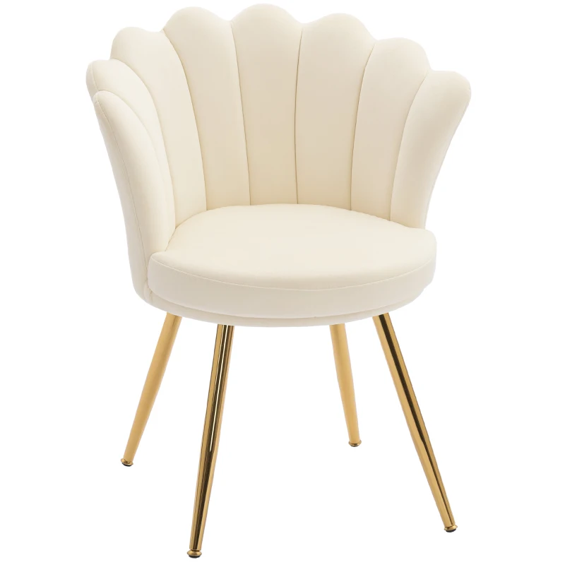 HOMCOM Fauteuil coquillage chaise coiffeuse fauteuil en velours fauteuil de salon avec pieds en métal doré beige