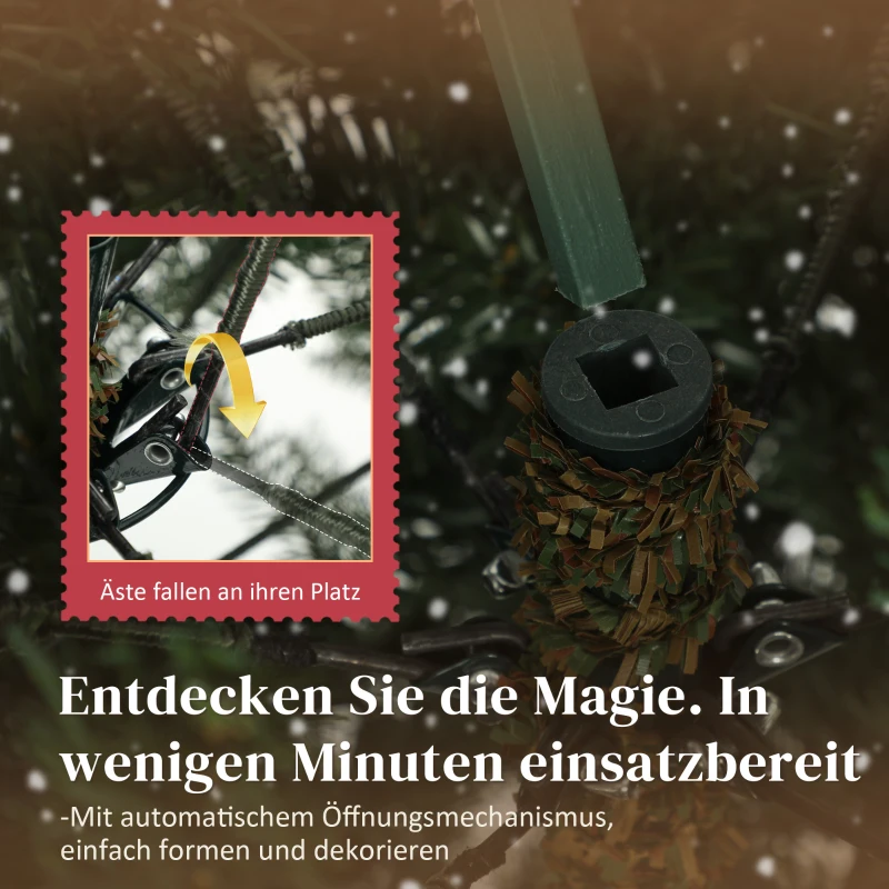 HOMCOM Künstlicher Weihnachtsbaum, 180 cm, dichte Zweige, realistisches Aussehen, flammenhemmend, Kunststoff, Metall, Grün