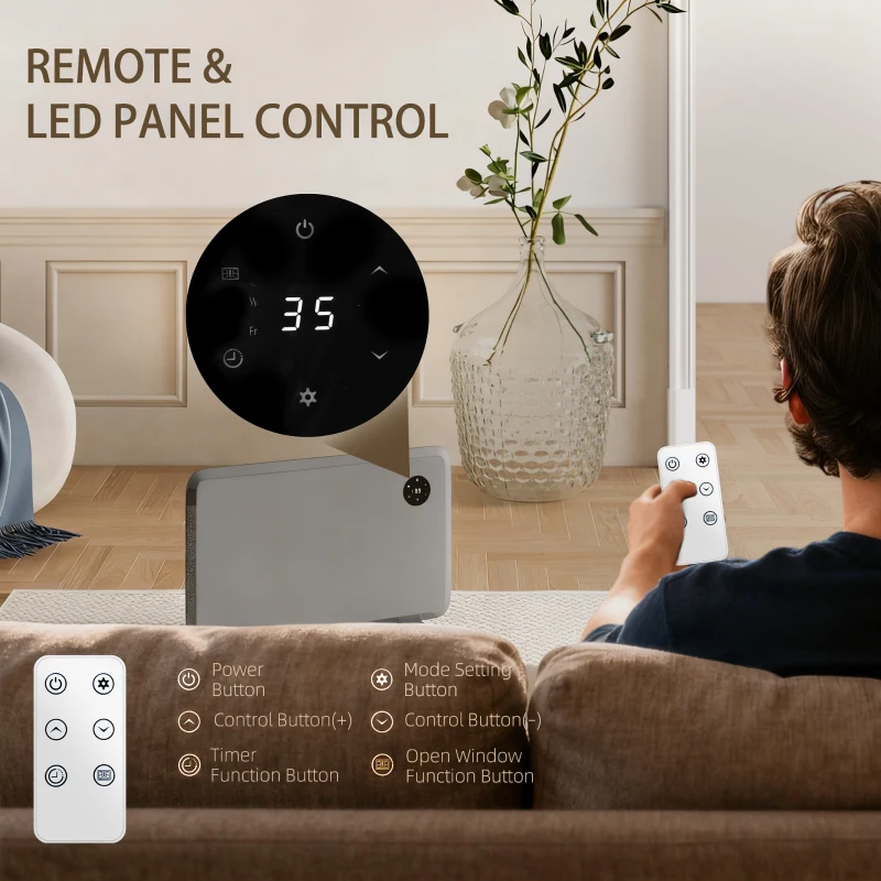 HOMCOM 1200W Electric Convector Heater, Freestanding or Wall Mounted, Space Heater with Adjustable Thermostat, Timer, Grey