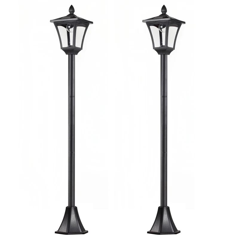 Outsunny Set 2 Lampioncini Solari da Esterno Impermeabili IP44, 18x18x160cm, Nero