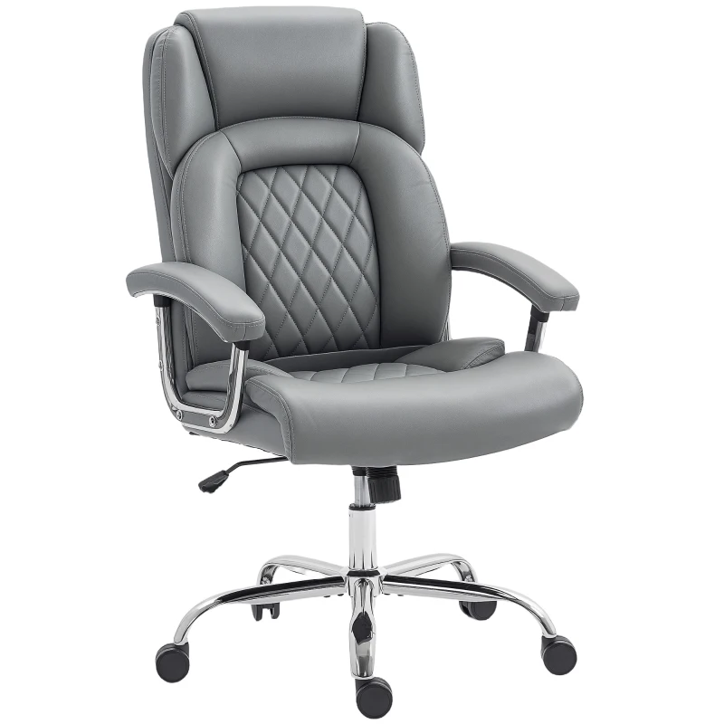HOMCOM Big and Tall Office Chair 180kg with Spring Cushion, PU Leather - Grey