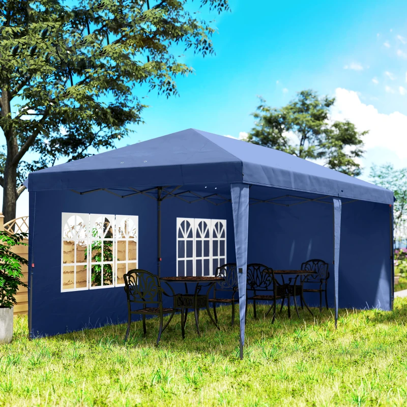Outsunny Gazebo Pieghevole 6x3 m Pop-up con 4 Pannelli Laterali Rimovibili Tendone da Giardino con 2 Finestre e Borsa di Trasporto Azul