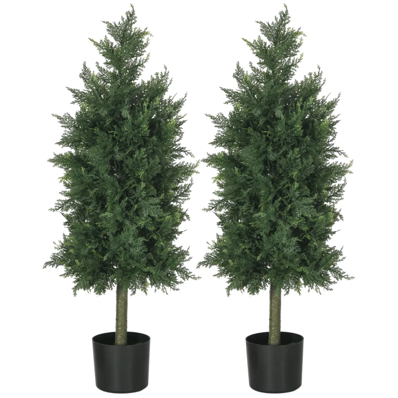 HOMCOM Conjunto de 2 Plantas Artificiais Cedro com Vaso Altura 90 cm Conífera 38x12,5x90 cm