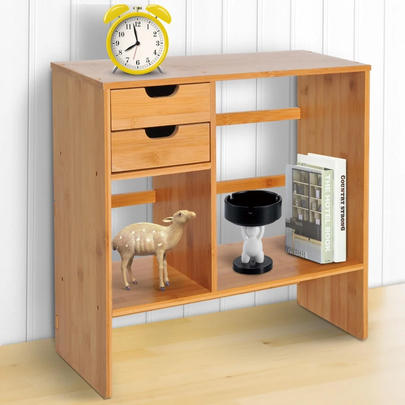 HOMCOM Étagère Livre Bureau Bibliothèque Stockage Organisateur Bureau Cuisine Salle de Bain Bois de Bambou Naturel