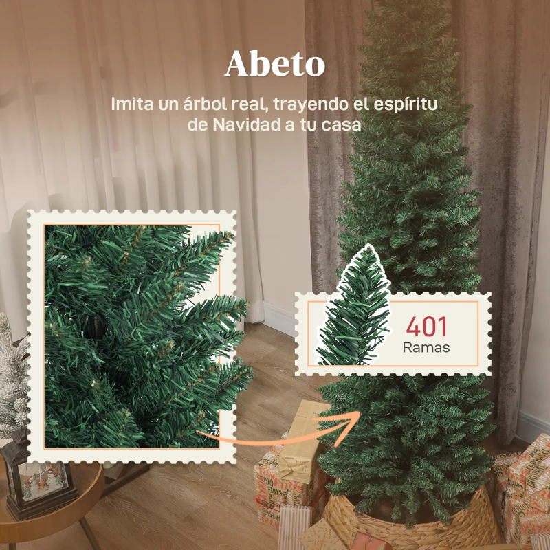HOMCOM Árbol de Navidad Estrecho 210 cm con 401 Ramas Soporte Metálico Fácil de Montar para Interior Verde
