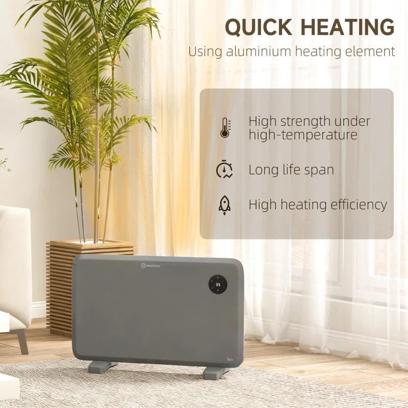HOMCOM 1200W Electric Convector Heater, Freestanding or Wall Mounted, Space Heater with Adjustable Thermostat, Timer, Grey