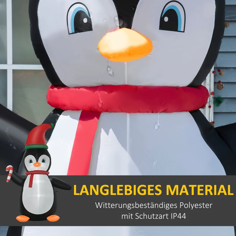 HOMCOM Aufblasbare Weihnachtsdeko, 2,5 m Aufblasbarer Weihnachtspinguin mit 3 LED-Lichtern, 162 x 100 x 250 cm, Mehrfarbig