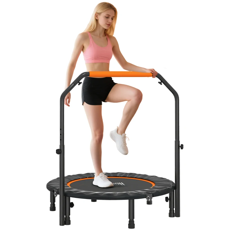 HOMCOM Trampolim Fitness Ø102 Trampolim Dobrável com Pega Ajustável em 4 Níveis Estrutura de Aço Preto e Laranja