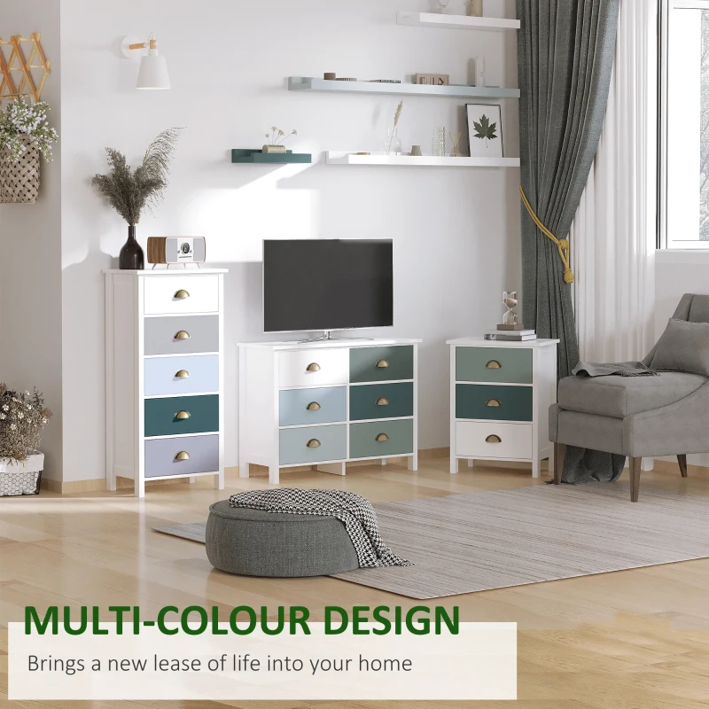 HOMCOM Slim Storage Cabinet Organiser, Chest of Drawers, 5-Drawer Dresser with Metal Handle for Living Room, Bedroom, Blue