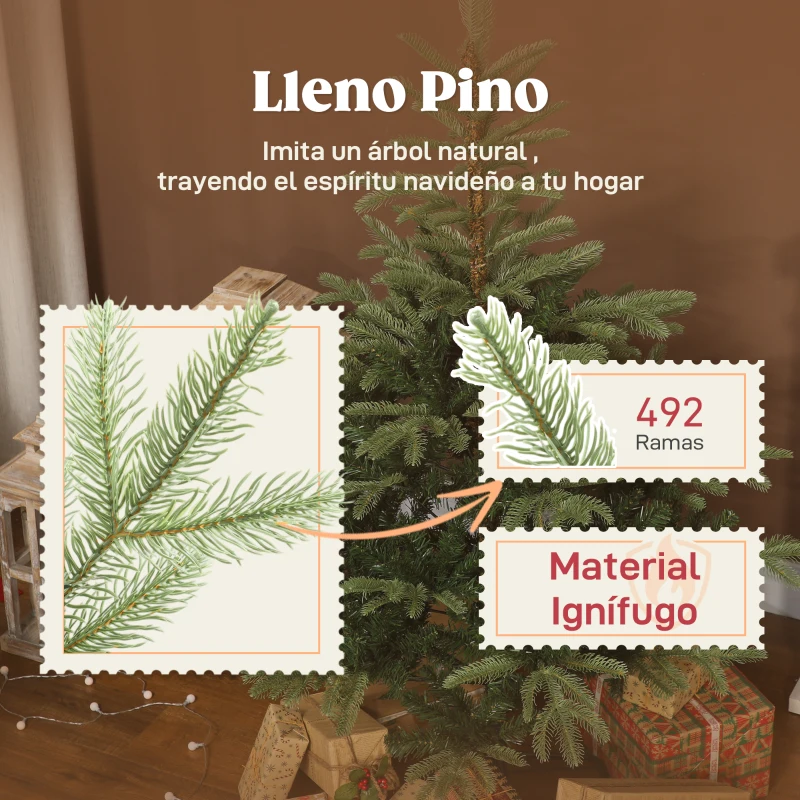 HOMCOM Árbol de Navidad Artificial 150 cm con 492 Ramas y Soporte Metálico Plegable Fácil Montaje para Salón Interior Verde
