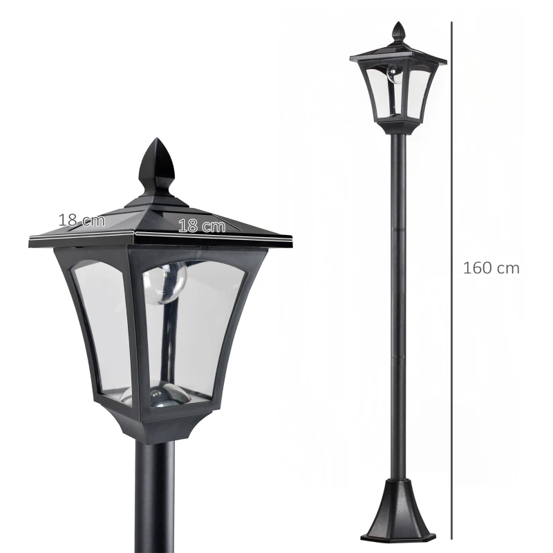 Outsunny Set 2 Lampioncini Solari da Esterno Impermeabili IP44, 18x18x160cm, Nero