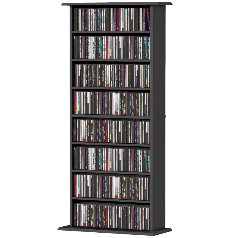 HOMCOM Rangements pour CD et DVD avec 8 compartiments et 6 étagères réglables, capacité max. 360 CD/185 DVD et Blu-ray, noir