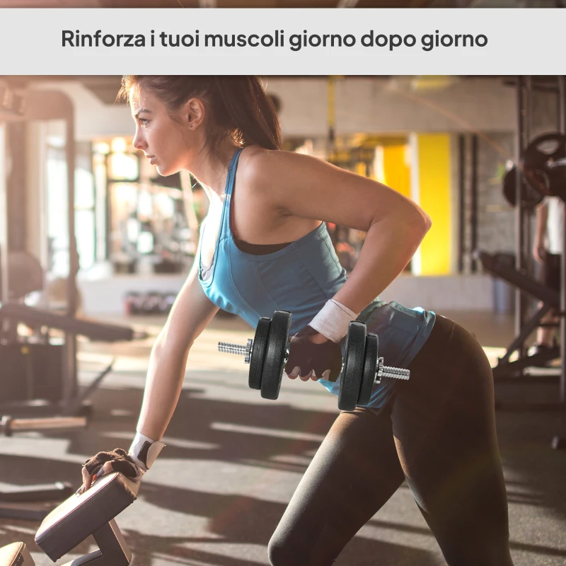 HOMCOM Set Manubri Pesi 20 kg (4x2.5 kg, 4x1.5 kg) con 8 Dischi e 2 Manubri da 2 kg, 43x18x7.5 cm, Nero