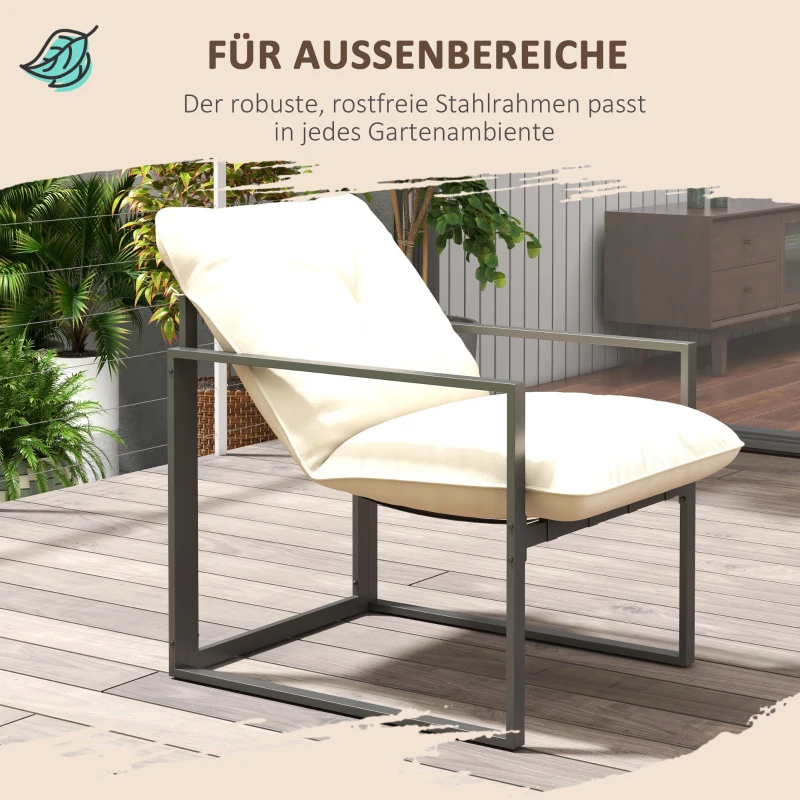 Outsunny Gartenmöbel-Set, 1 Glastisch, 2 Sessel. 1 Sofa, wetterbeständig,114 cm x 70 cm x 67 cm, Grau+Beige
