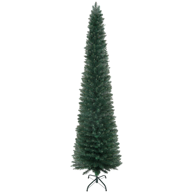 HOMCOM Árbol de Navidad Artificial Estrecho 210 cm con 510 Ramas, Base Plegable y Soporte Metálico Fácil Montaje Verde