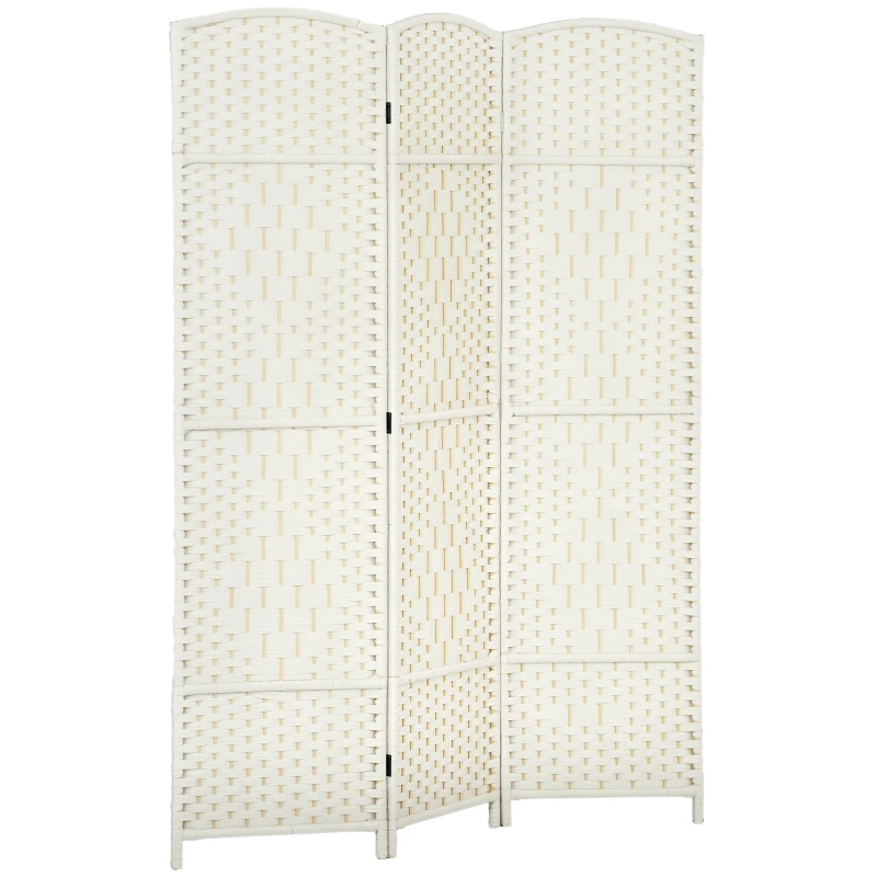 HOMCOM Biombo Interior em Madeira 3 Painéis Divisória de Ambiente Dobrável para Sala Quarto 135x180 cm Branco