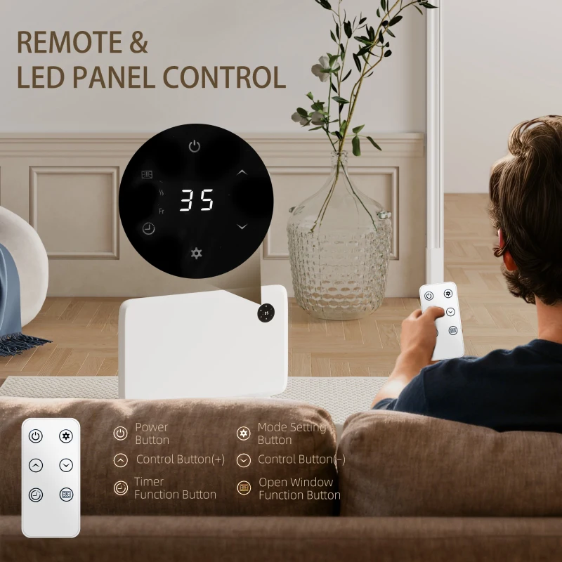 HOMCOM 1200W Electric Convector Heater, Freestanding or Wall Mounted, Space Heater with Adjustable Thermostat, Timer, White