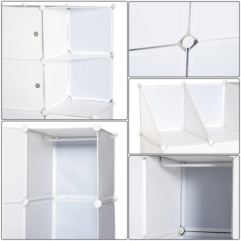 HOMCOM Armário de Roupa Modular Multi-Arrumação 10 Cubos 2 Prateleiras Autocolantes Decorativos 111x47x145 cm em Plástico Branco
