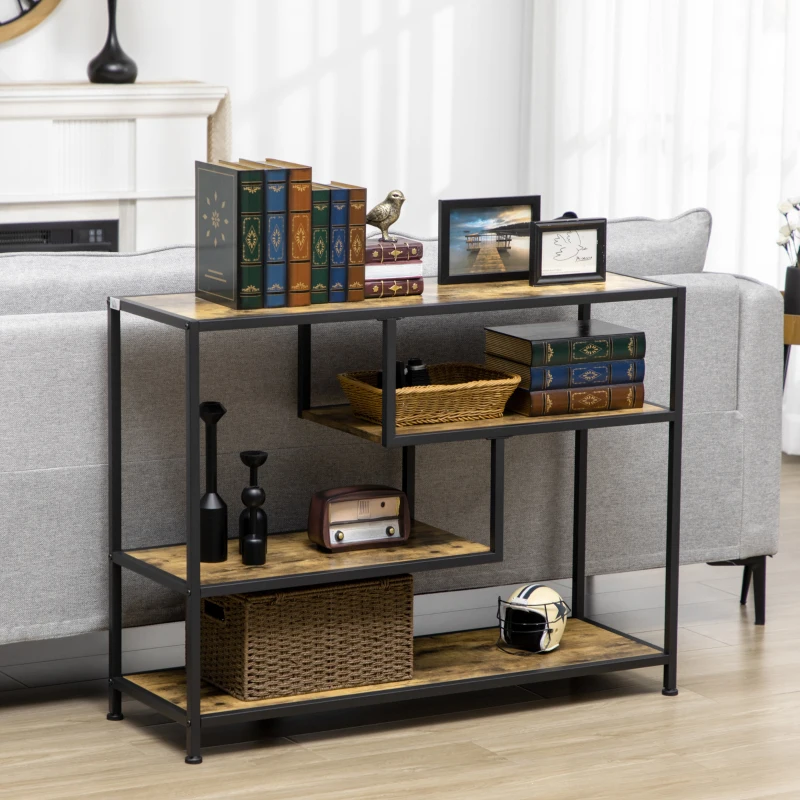 HOMCOM Table console style industriel avec 4 niveaux de rangement 3 étagères inférieures 99,6 x 33,6 x 74 cm