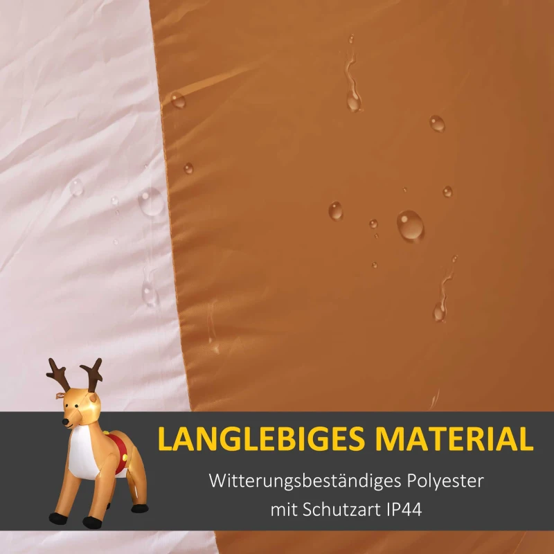HOMCOM Aufblasbares Rentier, 1,8 m, LED-Lichter, Zubehör, automatisches Aufblasen, Gelb