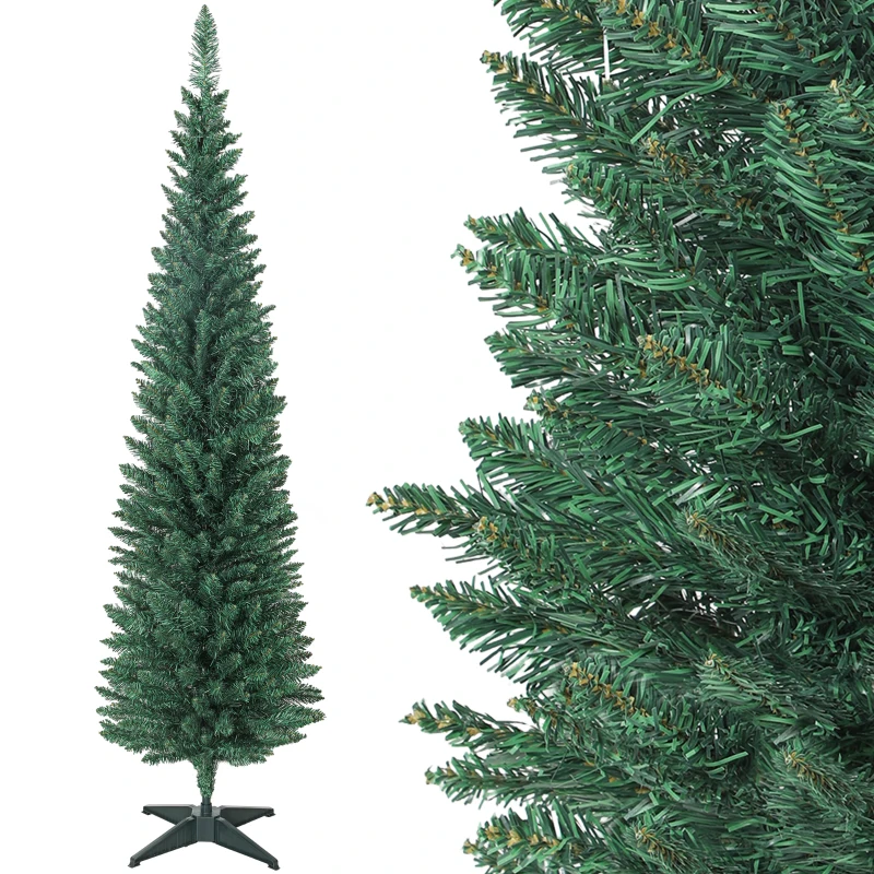 HOMCOM Sapin de Noël artificiel 180 cm, arbre de Noël slim, 321 pointes, facile à monter et ranger, pour maison bureau, vert