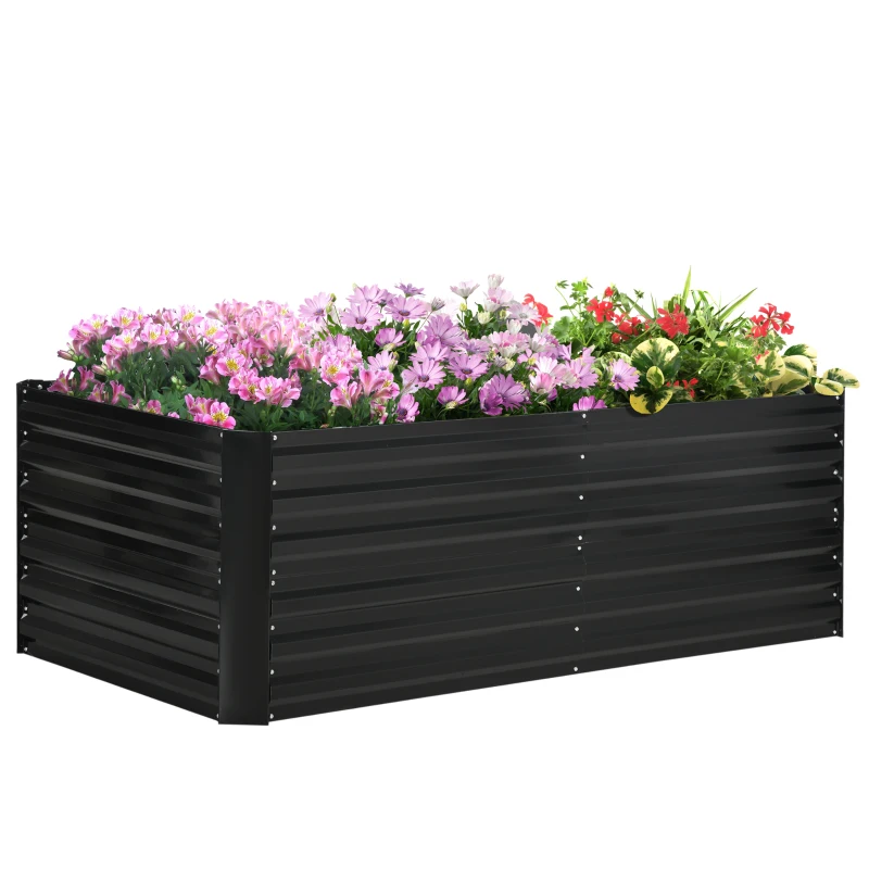 Outsunny Raised Beds for Garden, Galvanised Steel Outdoor Planters with Multi-reinforced Rods, 180 x 90 x 59 cm, Black
