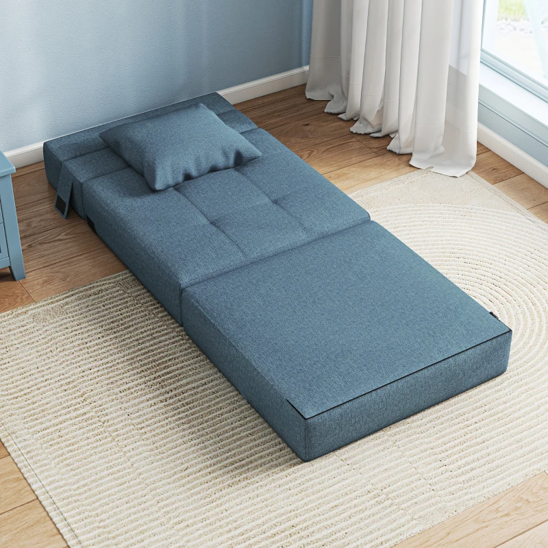 HOMCOM Chauffeuse canapé-lit convertible fauteuil 1 place avec 1 coussin déhoussable, tissu bleu foncé