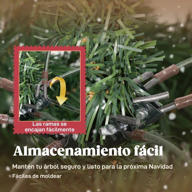 HOMCOM Árbol de Navidad Artificial 210 cm Ramas Realistas con Efecto Nieve Soporte de Acero Base Plegable Montaje Rápido