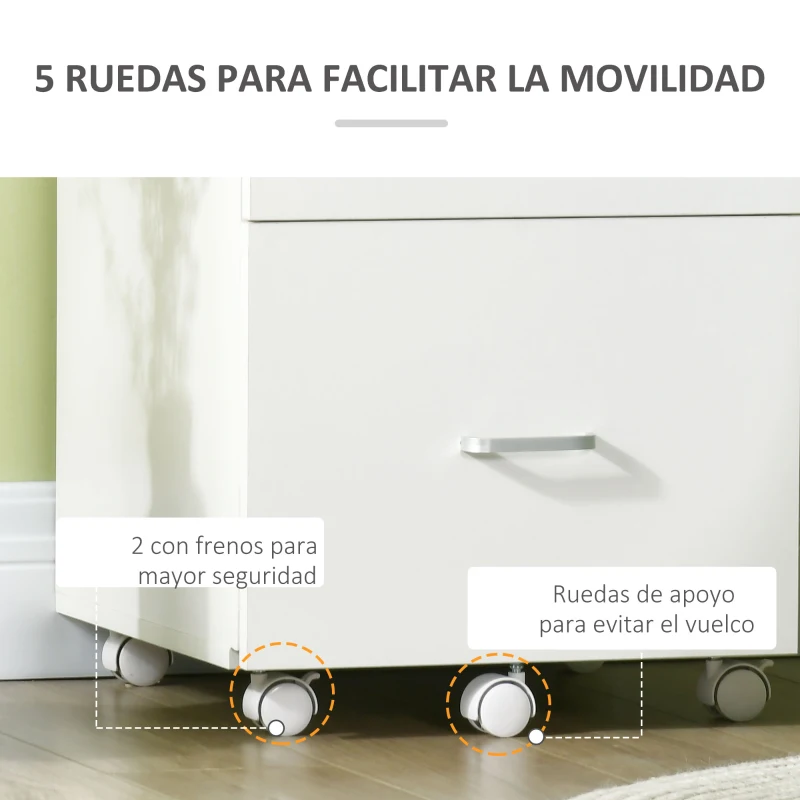 Vinsetto Cajonera de Oficina Mueble Auxiliar con 2 Cajones Cierre con Llave para Estudio Despacho 43x45x72 cm Blanco
