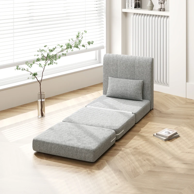 HOMCOM Fauteuil chauffeuse pliant 3 en 1 avec coussin, convertible, matelas dépliant pour invités, salon, bureau, gris