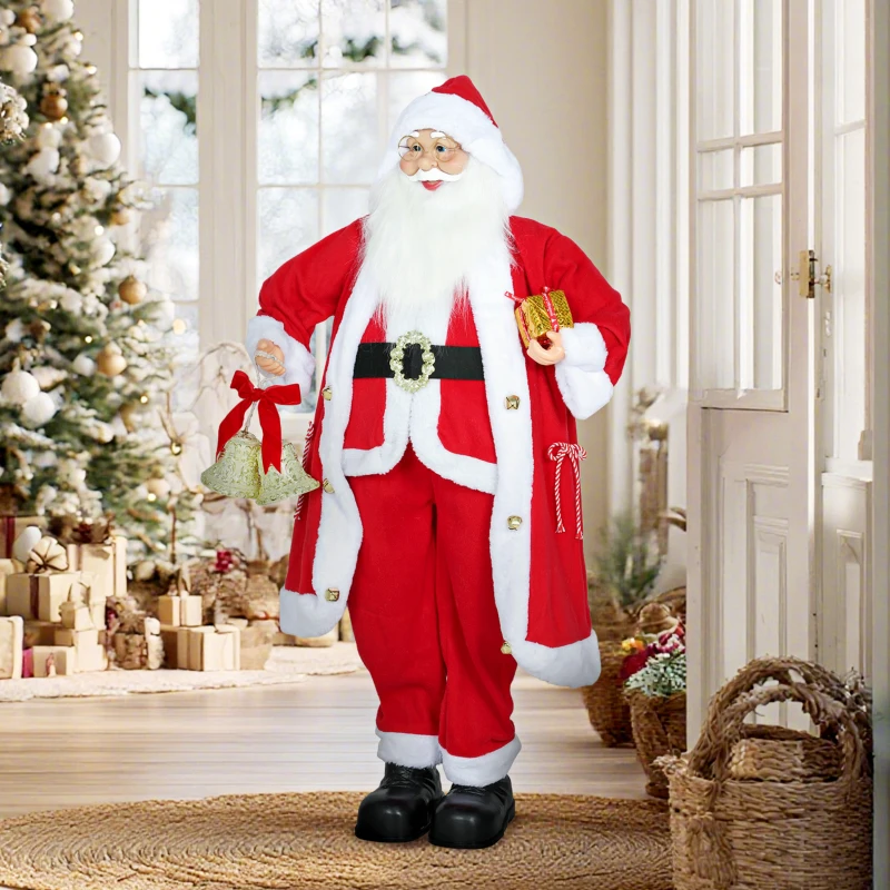 HOMCOM Weihnachtsmann 1,15 m stehende Weihnachtsmann mit Geschenk- und Weihnachtsglock Indoor, Rot