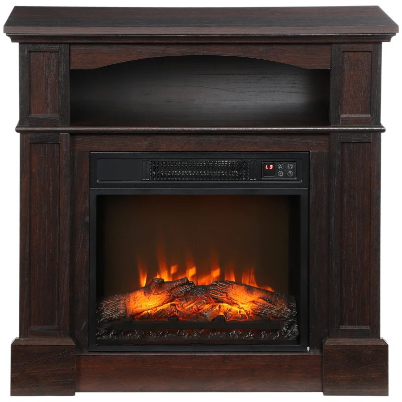 HOMCOM Cheminée électrique effet flammes LED luminosité réglable avec télécommande - 1800 W - 80,5 x 32,3 x 80,5 cm