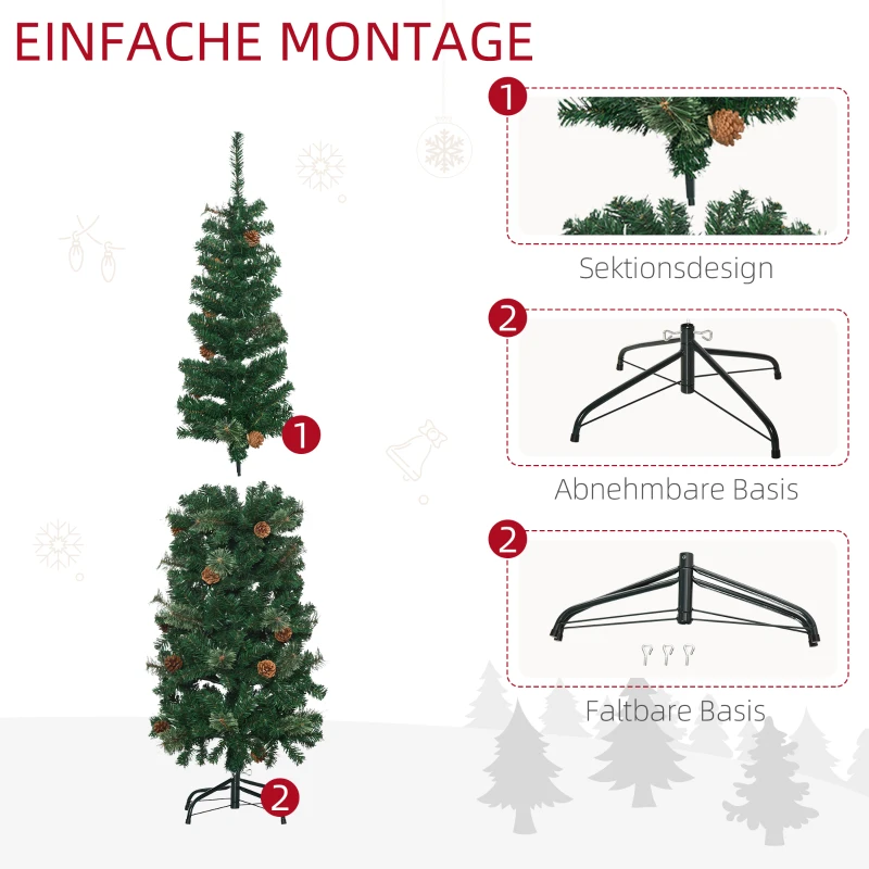 HOMCOM Künstlicher Weihnachtsbaum, schlank, Tannenzapfen, flammenhemmend, 46 x 165 cm, Grün