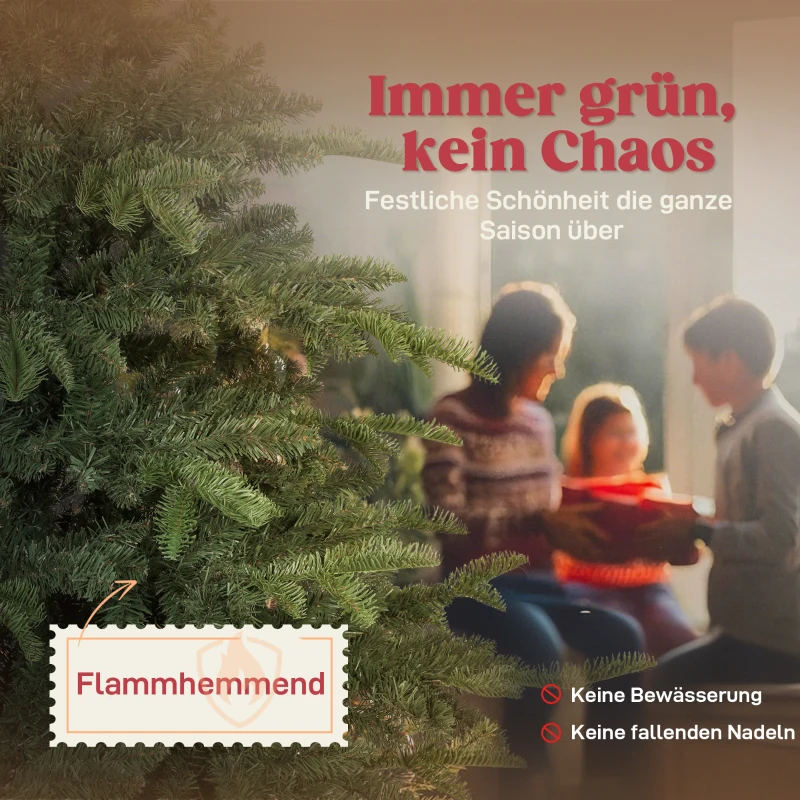 HOMCOM Künstlicher Weihnachtsbaum mit realistischen Zweigen, Kunst-Tannenbaum mit faltbarem Ständer, flammenhemmend, Kunststoff, Metall, Grün