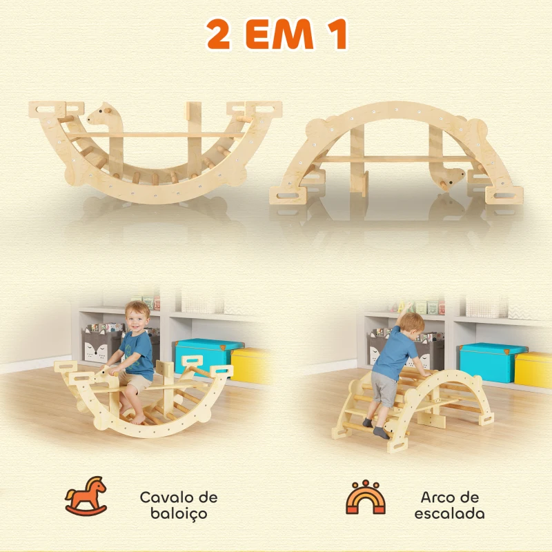 AIYAPLAY Arco de Escalada de Madeira e Baloiço Montessori Brinquedo Educativo Interior para Crianças 110x52 cm Madeira