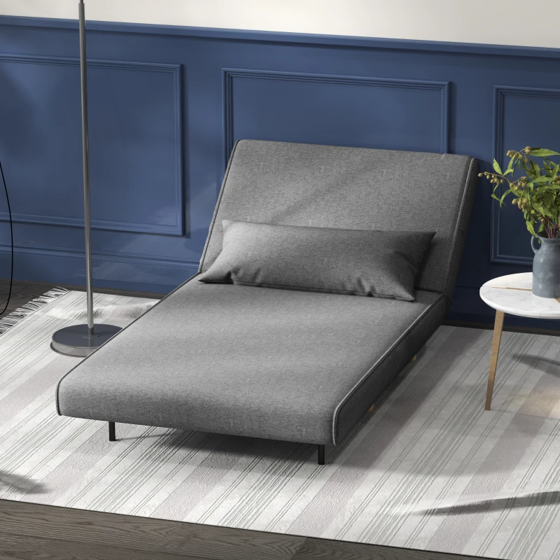 HOMCOM Fauteuil convertible 1 place, fauteuil-lit chauffeuse 3 en 1, dossier réglable, oreiller, tissu en lin, 94x78x80cm, gris