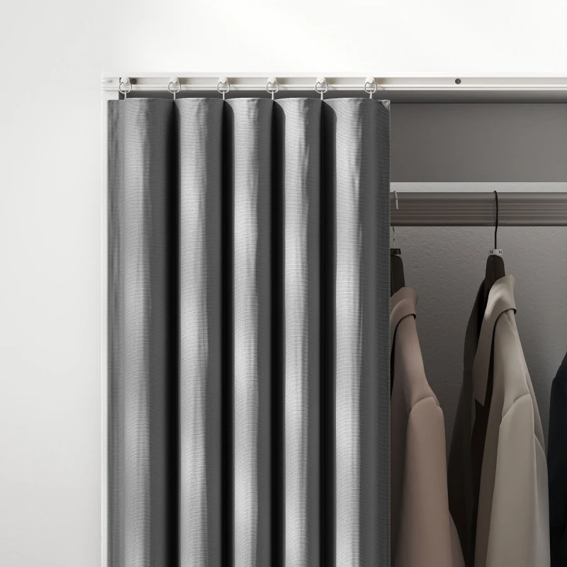 HOMCOM Roupeiro Armário de Arrumação Móvel com Cortina Tringle de Suspensão 60x40x128 cm Branco