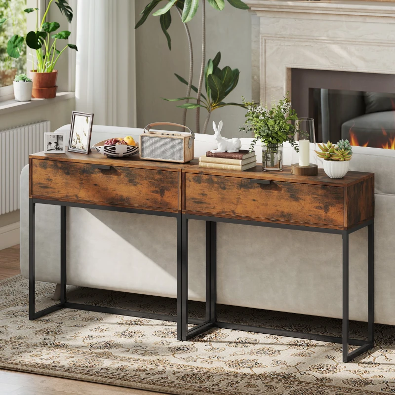 HOMCOM Consoletafel met lade, industrieel design, voor hal en woonkamer, 80x30x76 cm, zwart