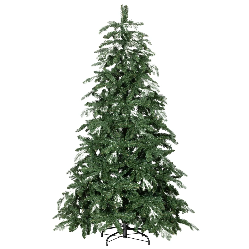 HOMCOM Árbol de Navidad Artificial 180 cm Ramas Realistas con Efecto Nieve Soporte de Acero Base Plegable Montaje Rápido