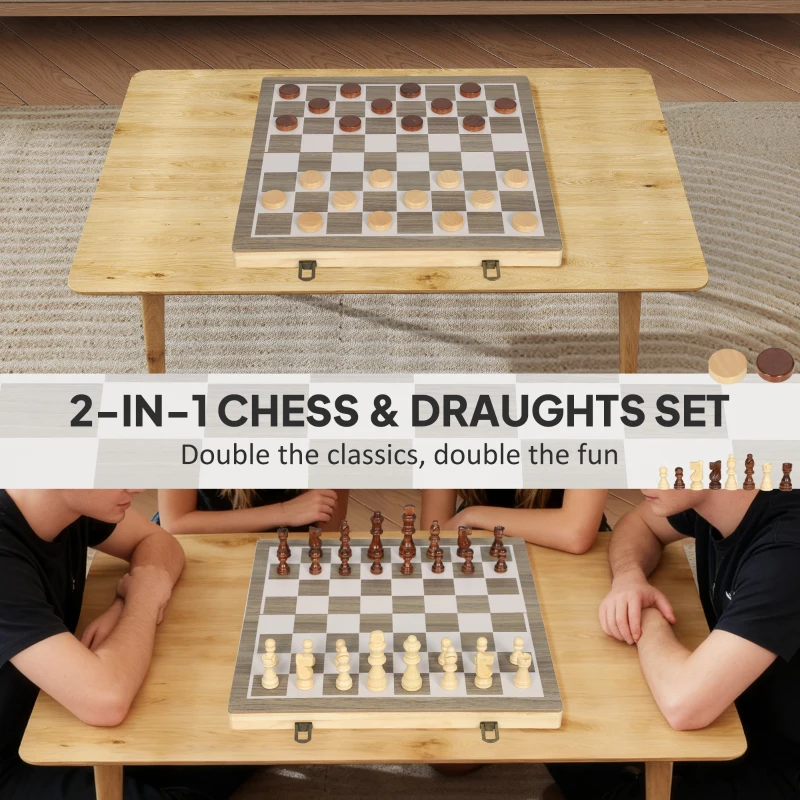 SPORTNOW 15 Inch Chess Set, Foldable Chess and Draughts Set, Brown