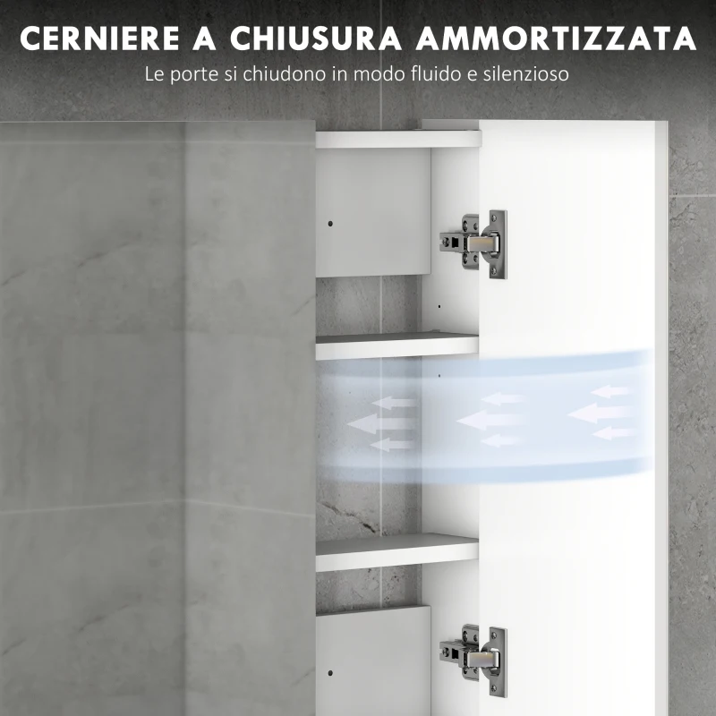 kleankin Armadietto Pensile Bagno con 3 Ante a Specchio e Ripiani Regolabili in Legno 90x13.5x60 cm, Bianco