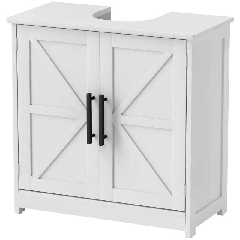 HOMCOM Mobile sottolavabo, con 2 ante magnetiche e ripiani, in stile country 60 x 30 x 60 cm, Bianco